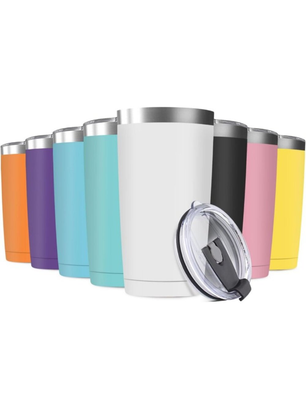 8 Pack 20oz Insulated Travel Mugs - Stainless Steel, Double Wall, Assorted